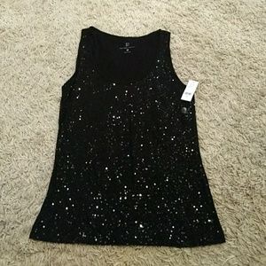 New York & Company Sequin Black Tank Top